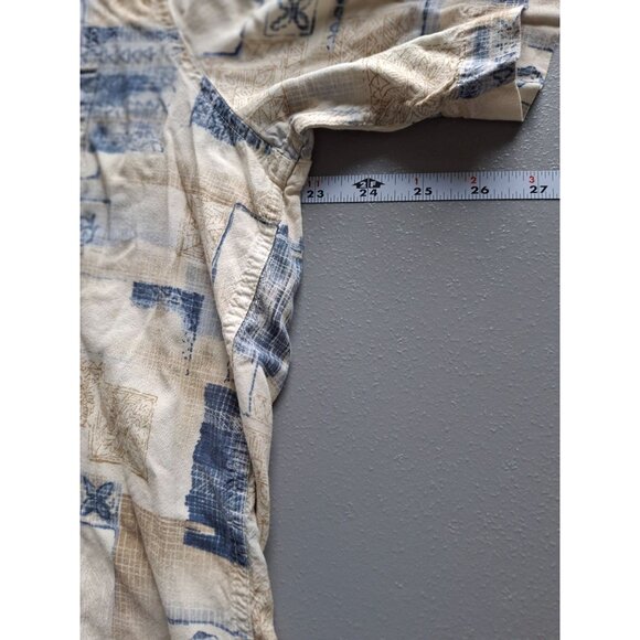 Batik Bay Button Up Shirt XLT Short Sleeve Beige Abstract Beach Tropical Rayon - Picture 6 of 7